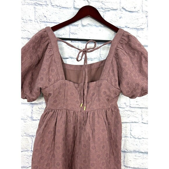 Madewell Floral Quilted Puff Sleeve Mini Dress Sz M Purple Flirty Hidden Zipper - Picture 8 of 12